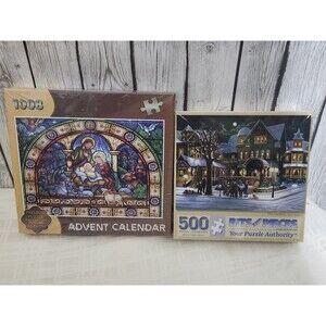 Christmas Puzzle Lot Advent Calendar Nativity Jigsaw 1008 Carolers Scene 500 NEW